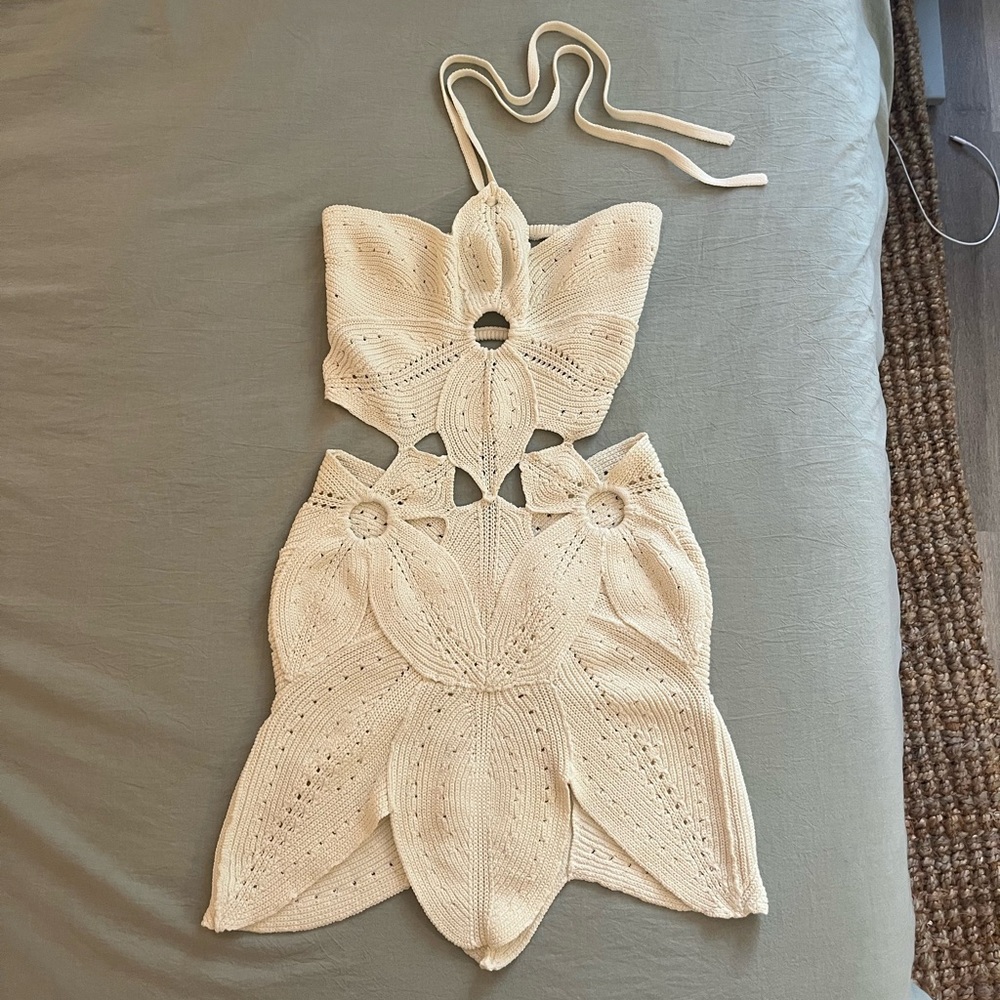 cult gaia Cream Crochet Mini Dress